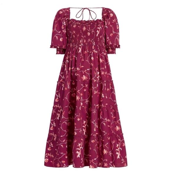 Hill House Nesli Nap Dress Burgundy Botanical Size Large - Picture 1 of 10